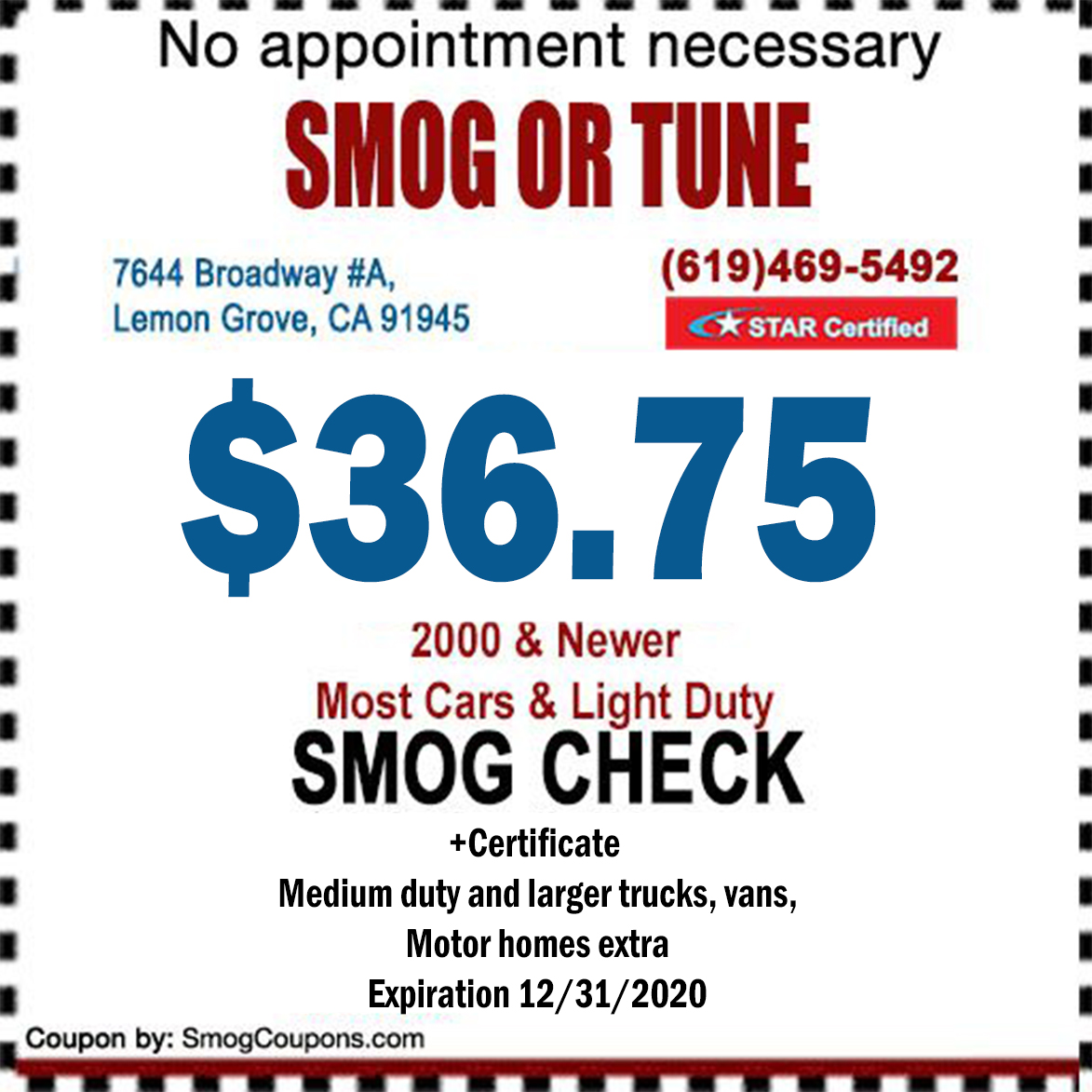 $36.75 SMOG CHECK COUPON | Smog Places Near Me